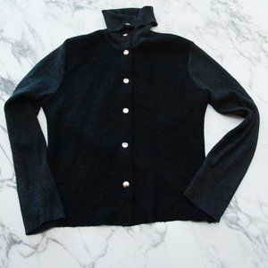 Silvia Novelli Made in Italy Gray Black Button Wool Sweater Jacket Size Large